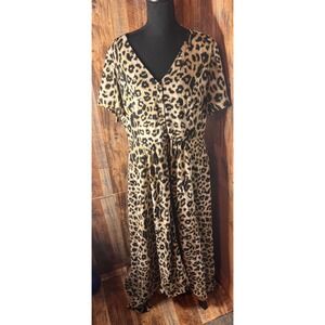 Lane Bryant Beauticurve Leopard Print Maxi Dress‎ V Neck Button Up 14